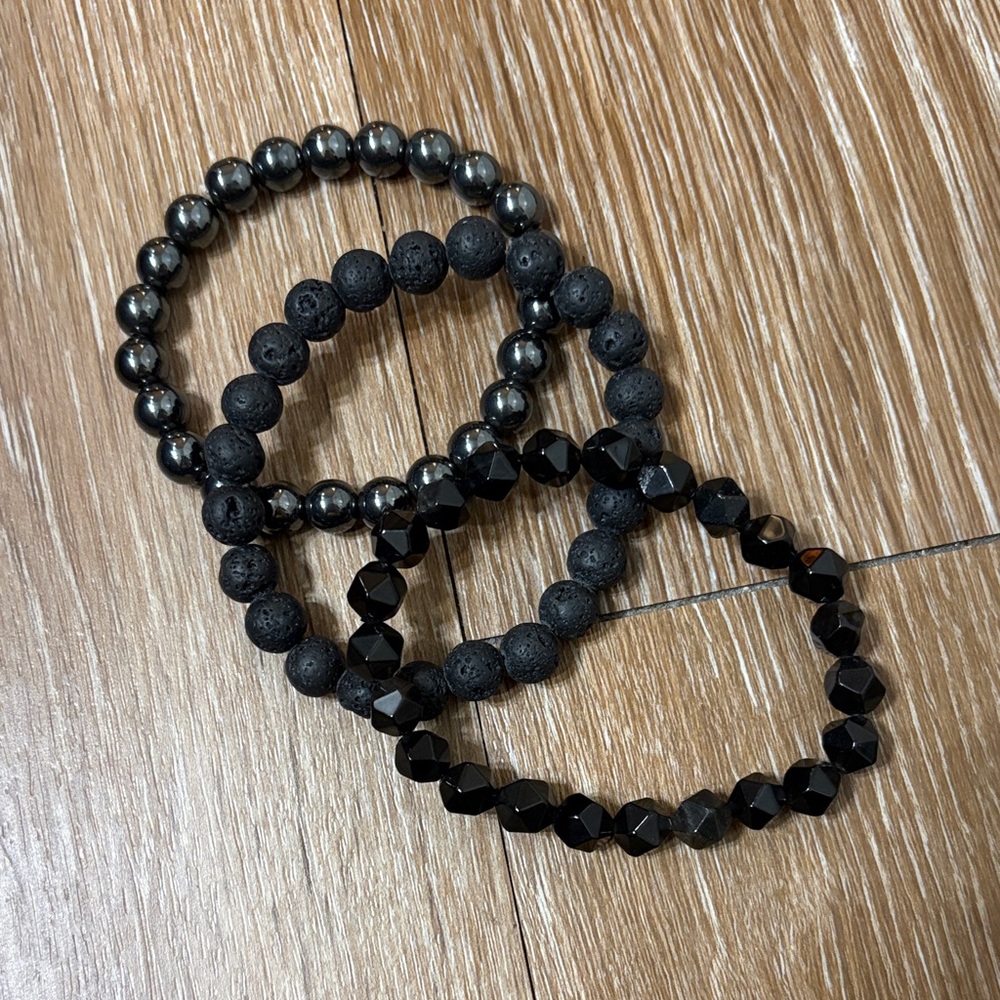 Set of 3 Black Crystal stretch Bracelet Set